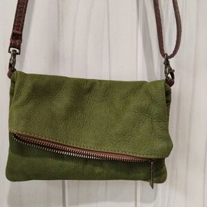 Toscana Olive Green Leather Crossbody Purse Made In Italy